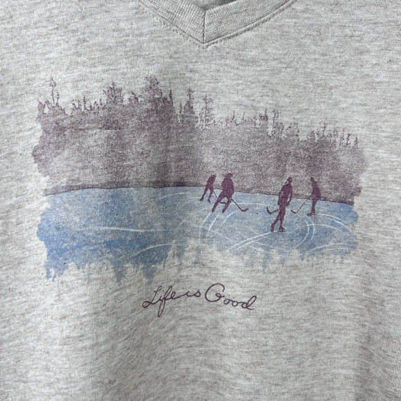 Life is Good Tan Ice Hockey Theme V-Neck Long Sleeve T-shirt Womens Large - Picture 5 of 11